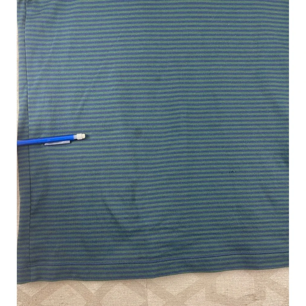 J.Crew‎ Oarsman Polo Mens Large Teal Green Striped Coolmax Short Sleeve Shirt